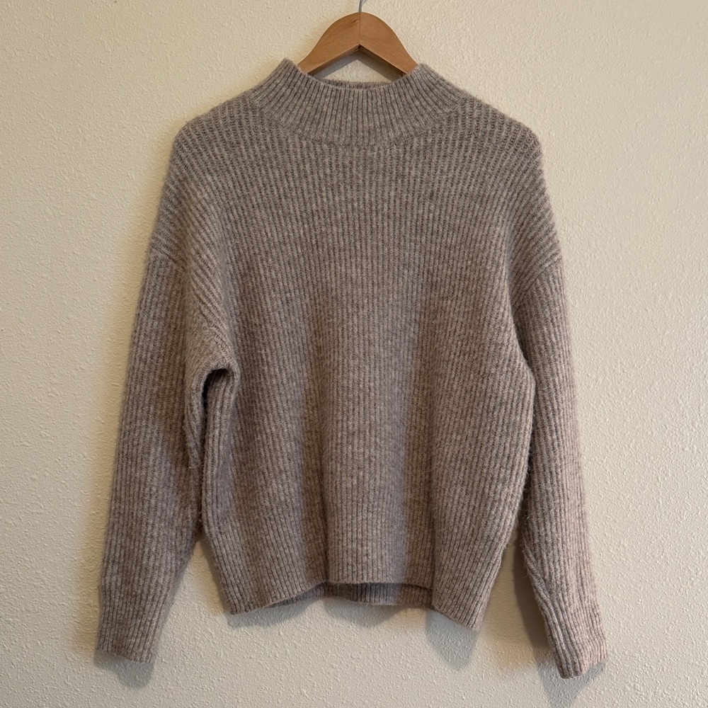 Lucy Paris Heather Taupe Ribbed Mock Neck Sweater